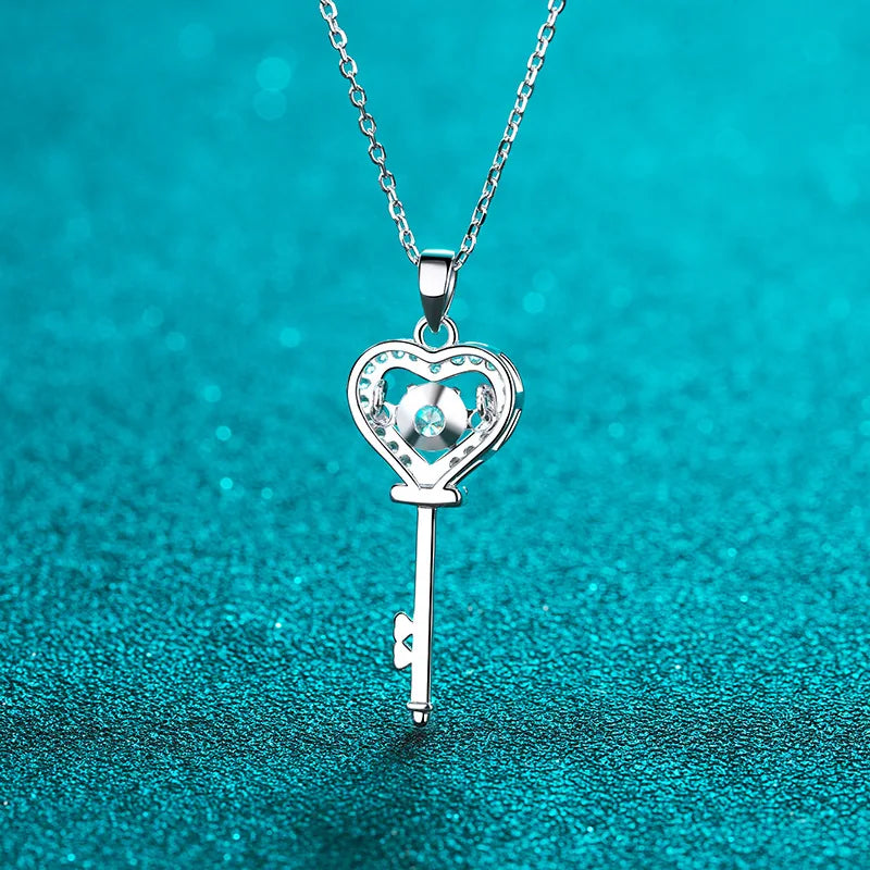 Moissanite Necklace Love Heart Key Pendant 0.5ct Sterling Silver D VVS1 Lab Diamond with GRA Certificate Necklace for Women
