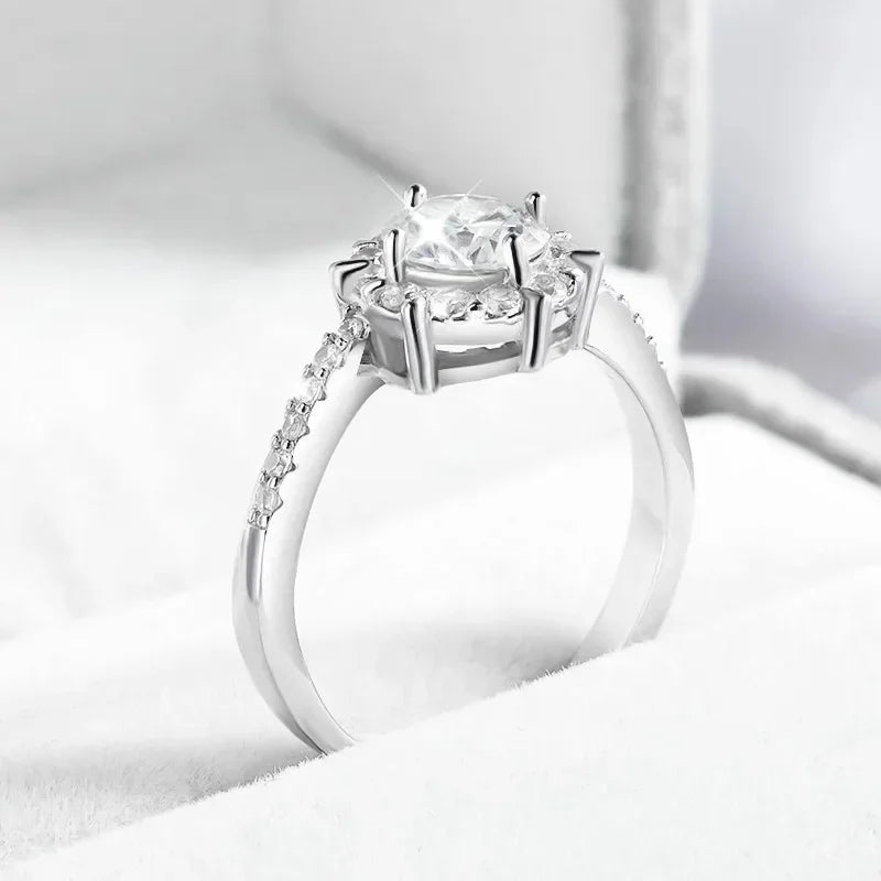 1CT GRA Certified Moissanite Engagement Ring for Women Lab Diamond Twisted Arm Wedding Promise Band 925 Sterling Silver Rings