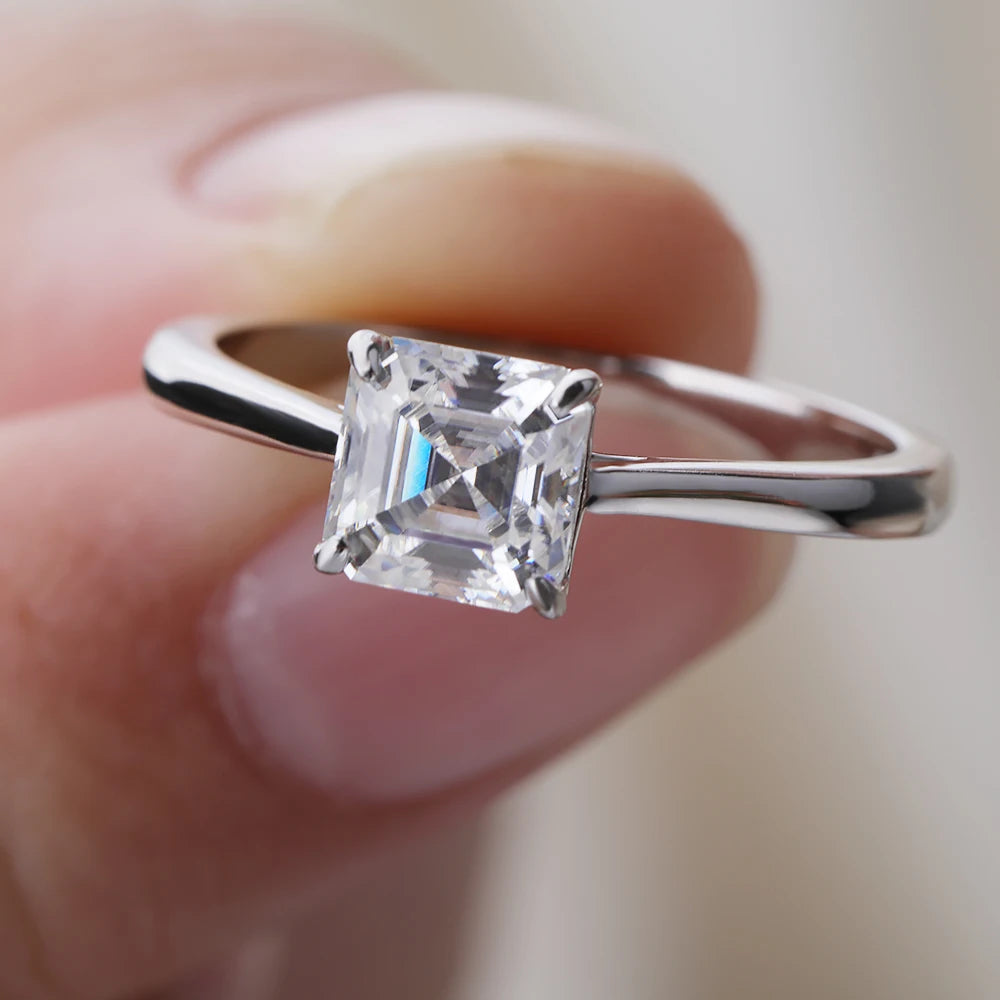 Certified 1CT Asscher Cut Moissanite Ring for Women 100% 925 Sterling Silver Lab Grown Diamond Engagement Wedding Band Jewelry