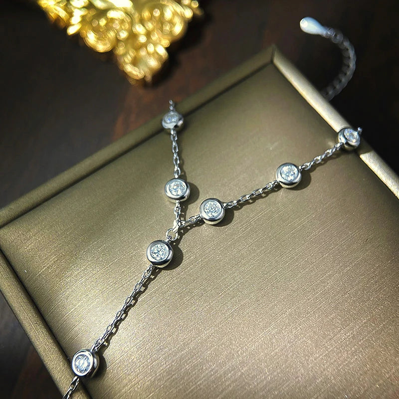 KNOBSPIN 3mm D Color Moissanite Bracelets for Women 14-21cm Adjustable Chain GRA Certified s925 Sterling Silver Bubble Bracelet