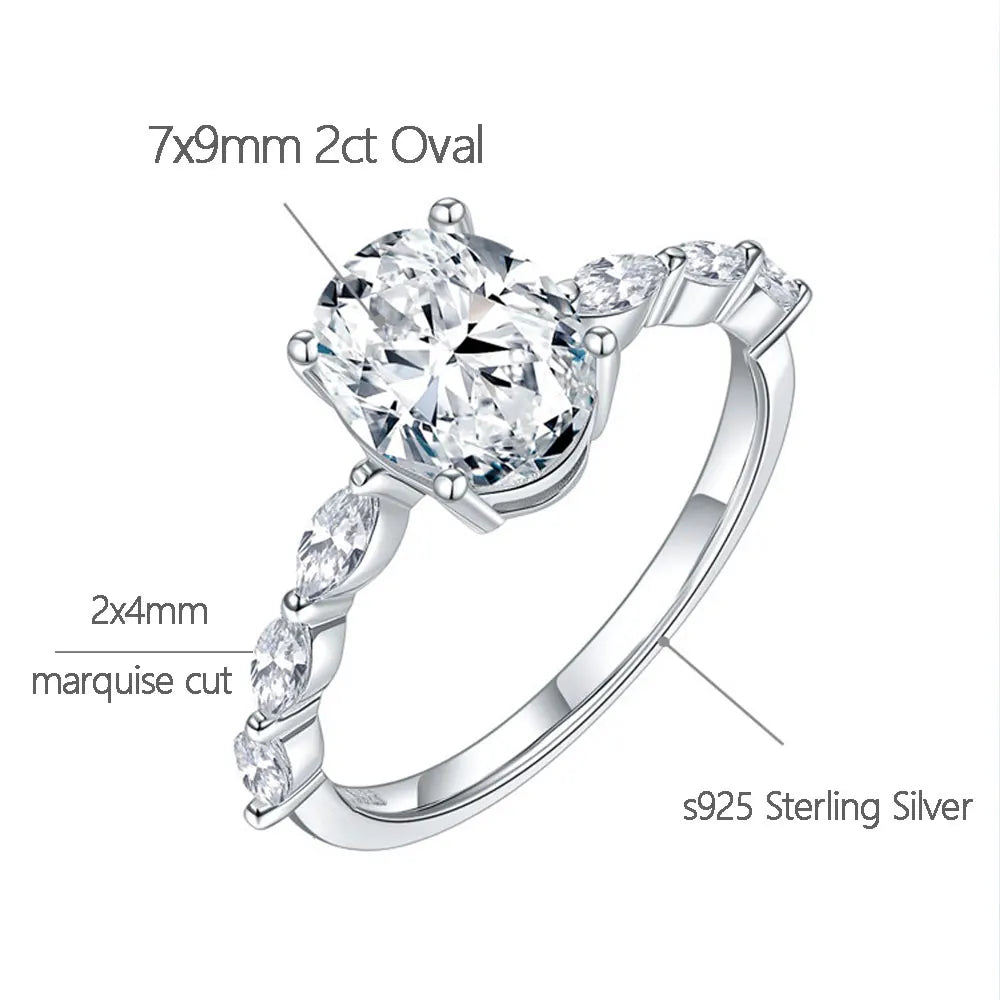 KNOBSPIN 2ct Oval Cut Moissanite Engagement Rings for Women s925 Sterling Sliver Plated 18k White Gold Promise Ring for Her Gift