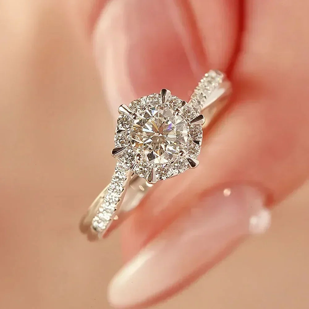 1CT GRA Certified Moissanite Engagement Ring for Women Lab Diamond Twisted Arm Wedding Promise Band 925 Sterling Silver Rings