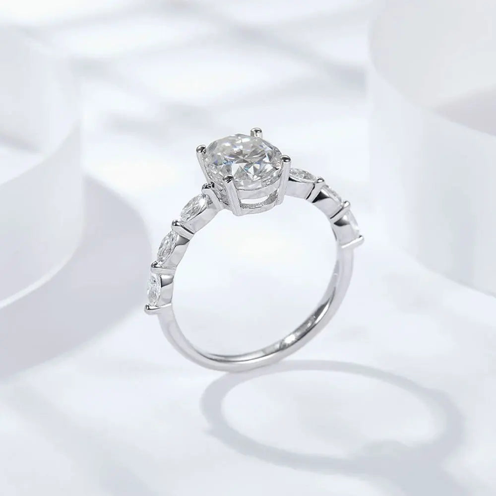 KNOBSPIN 2ct Oval Cut Moissanite Engagement Rings for Women s925 Sterling Sliver Plated 18k White Gold Promise Ring for Her Gift