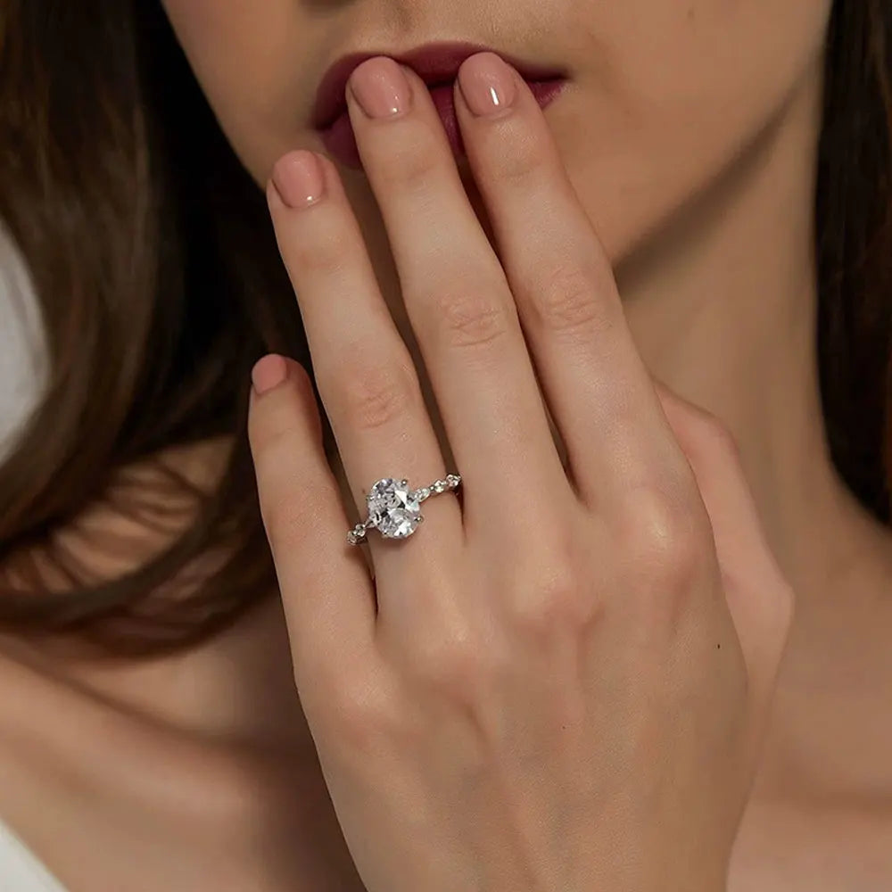 KNOBSPIN 2ct Oval Cut Moissanite Engagement Rings for Women s925 Sterling Sliver Plated 18k White Gold Promise Ring for Her Gift