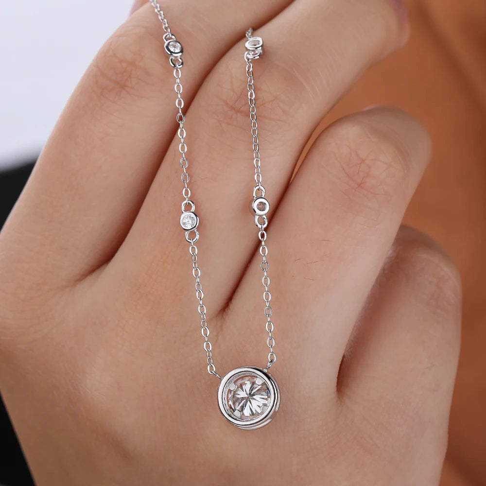 FEOBUR 1-3CT Moissanite Necklace for Women Certified 925 Sterling Silver Sparkling Lab Diamond Pendant Chain Party Jewelry GRA