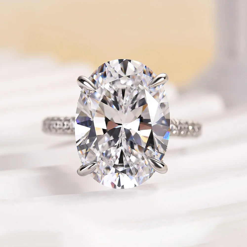 Certified 8CT Oval Moissanite Engagement Ring for Women Luxury Big Lab Diamond Rings 925 Sterling Silver Wedding Band Jewelry