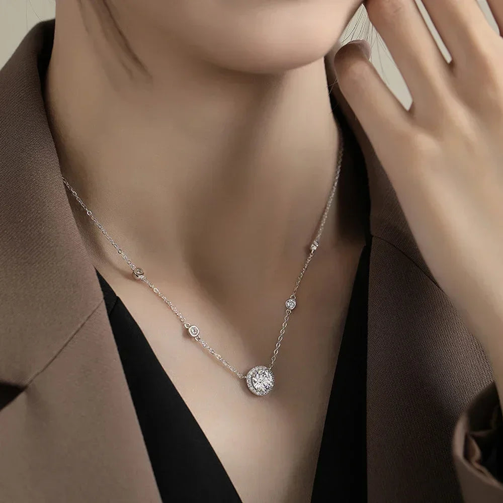 FEOBUR 1-3CT Moissanite Necklace for Women Certified 925 Sterling Silver Sparkling Lab Diamond Pendant Chain Party Jewelry GRA