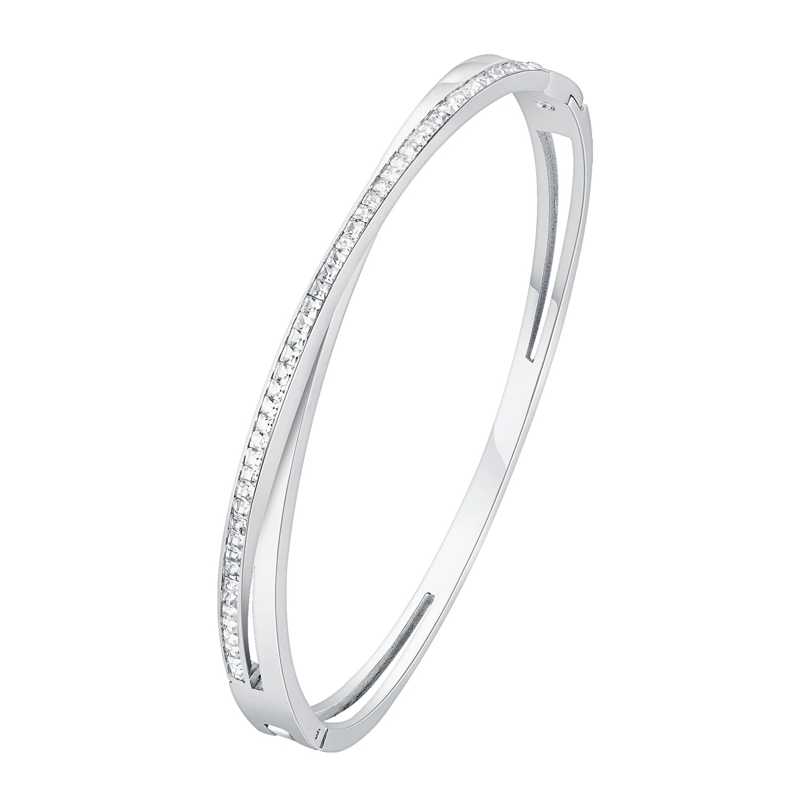 Luxury Layered Zircon Cuff Bracelet – Gold-Plated Stainless Steel Bangle for Women