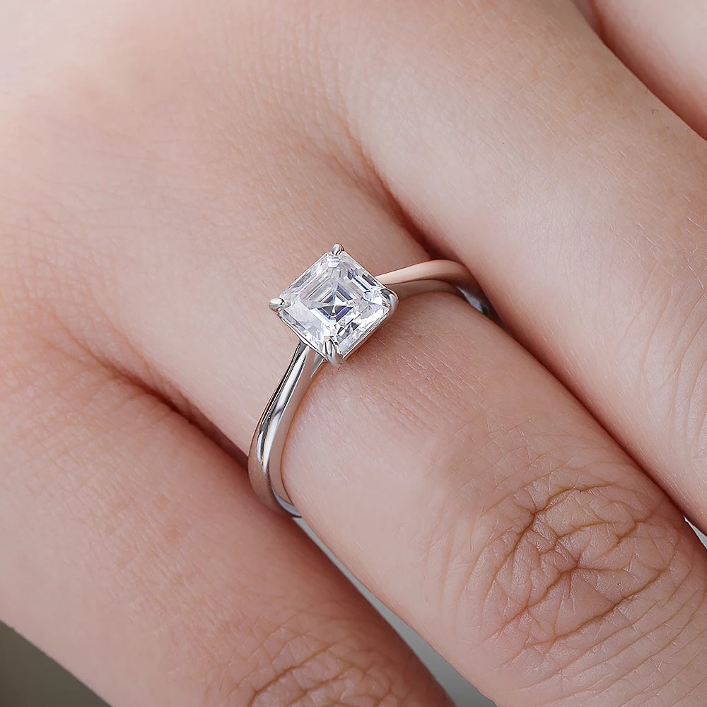 Certified 1CT Asscher Cut Moissanite Ring for Women 100% 925 Sterling Silver Lab Grown Diamond Engagement Wedding Band Jewelry