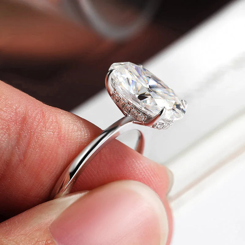 Certified 4.5CT Oval Cut Full Moissanite Ring for Women Lab Diamond Engagement Rings 925 Sterling Silver Wedding Band Jewelry