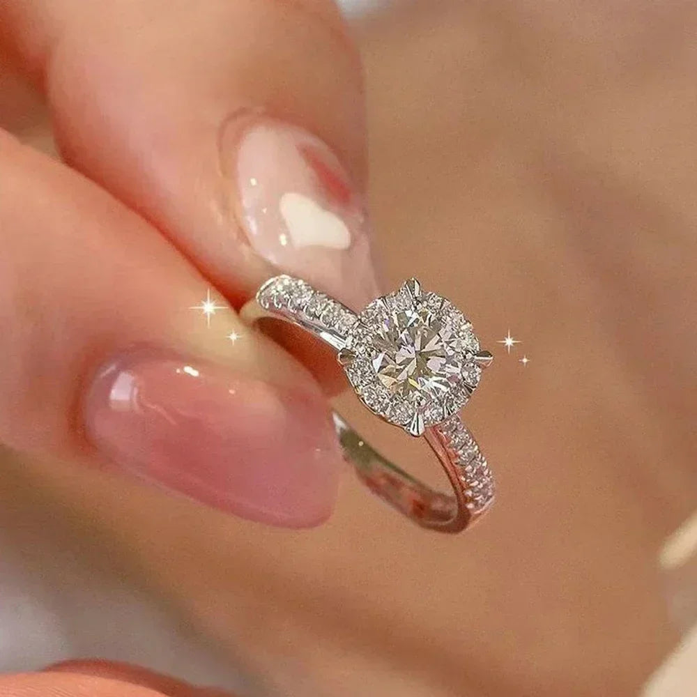 1CT GRA Certified Moissanite Engagement Ring for Women Lab Diamond Twisted Arm Wedding Promise Band 925 Sterling Silver Rings