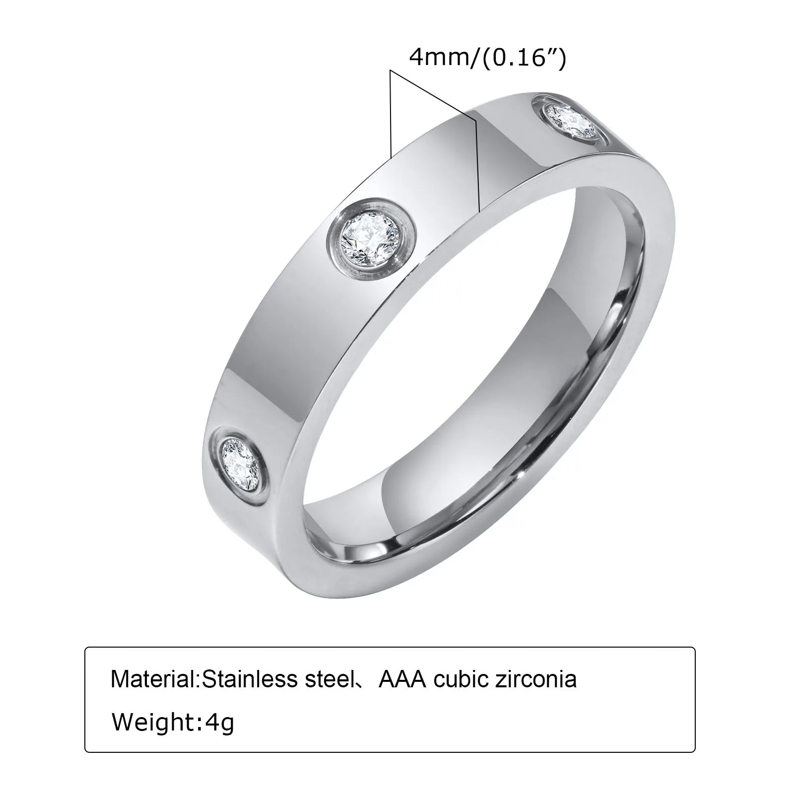 Luxury Gold-Plated Zircon Ring – Unisex Stainless Steel Jewelry, Sizes 5–12