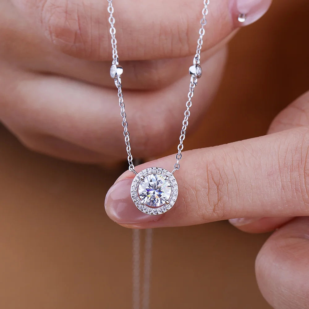 FEOBUR 1-3CT Moissanite Necklace for Women Certified 925 Sterling Silver Sparkling Lab Diamond Pendant Chain Party Jewelry GRA