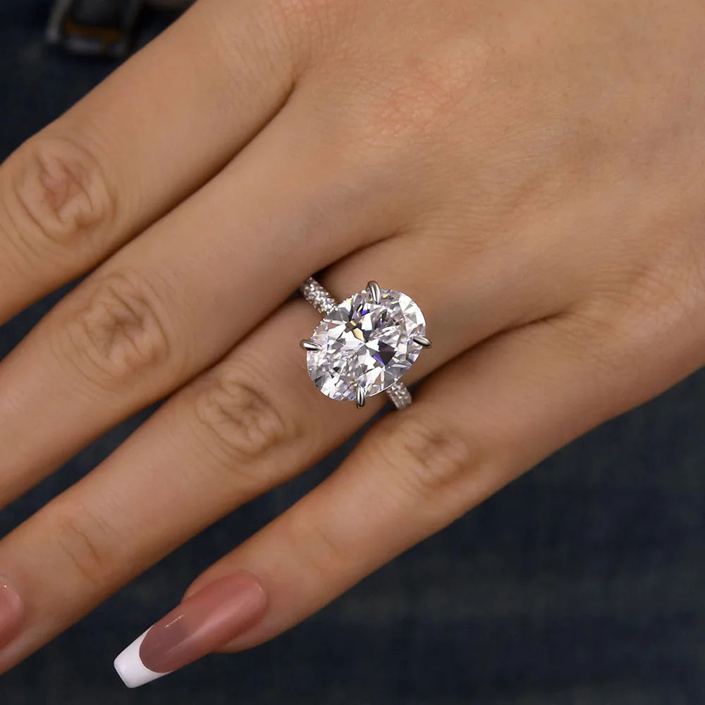 Certified 8CT Oval Moissanite Engagement Ring for Women Luxury Big Lab Diamond Rings 925 Sterling Silver Wedding Band Jewelry