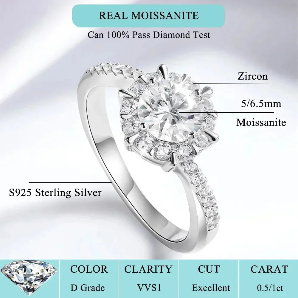 1CT GRA Certified Moissanite Engagement Ring for Women Lab Diamond Twisted Arm Wedding Promise Band 925 Sterling Silver Rings