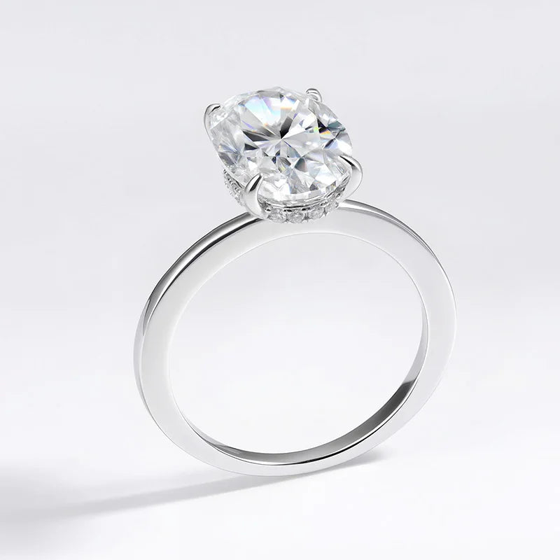 Certified 4.5CT Oval Cut Full Moissanite Ring for Women Lab Diamond Engagement Rings 925 Sterling Silver Wedding Band Jewelry