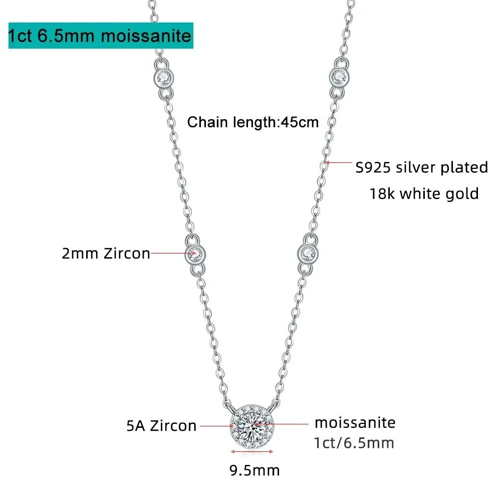 FEOBUR 1-3CT Moissanite Necklace for Women Certified 925 Sterling Silver Sparkling Lab Diamond Pendant Chain Party Jewelry GRA
