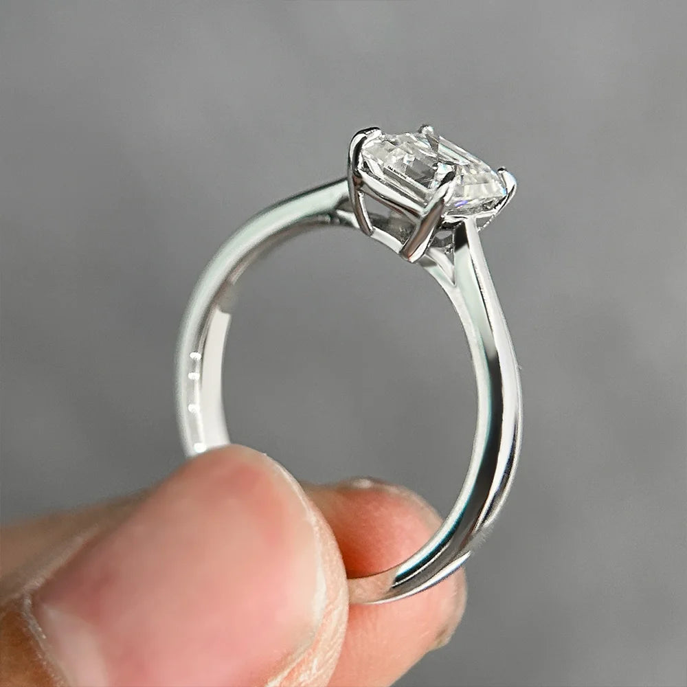 Certified 1CT Asscher Cut Moissanite Ring for Women 100% 925 Sterling Silver Lab Grown Diamond Engagement Wedding Band Jewelry