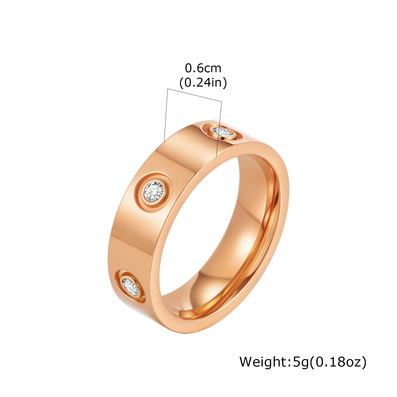 Luxury Gold-Plated Zircon Ring – Unisex Stainless Steel Jewelry, Sizes 5–12