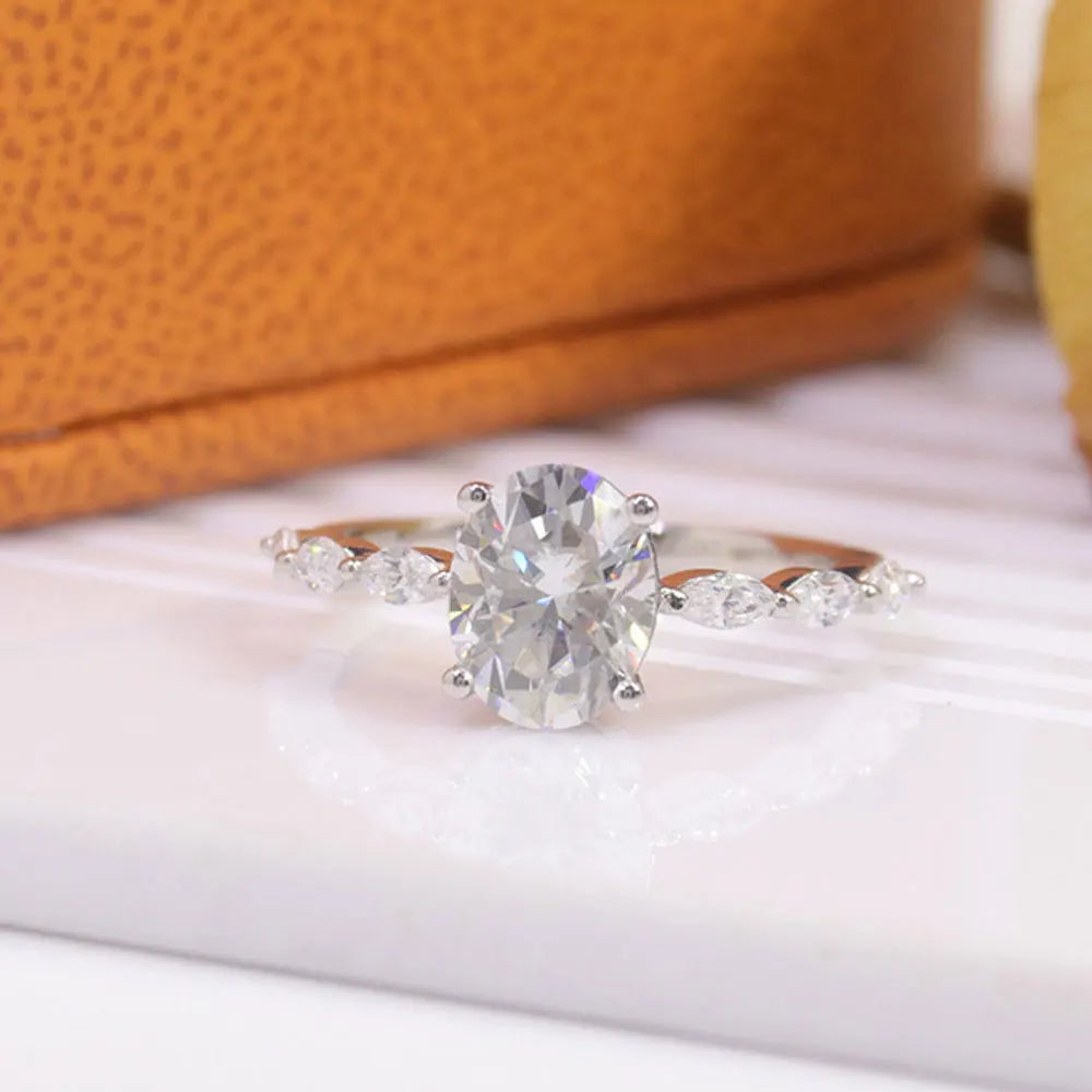 KNOBSPIN 2ct Oval Cut Moissanite Engagement Rings for Women s925 Sterling Sliver Plated 18k White Gold Promise Ring for Her Gift