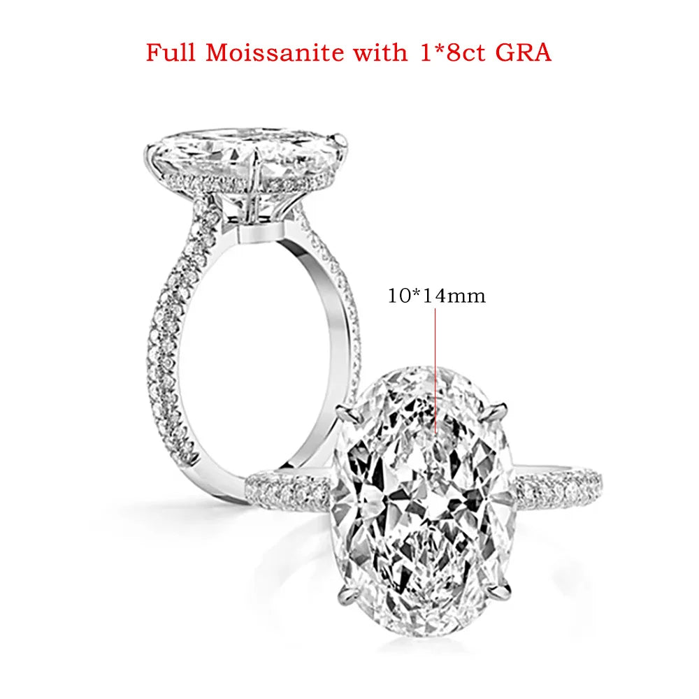 Certified 8CT Oval Moissanite Engagement Ring for Women Luxury Big Lab Diamond Rings 925 Sterling Silver Wedding Band Jewelry
