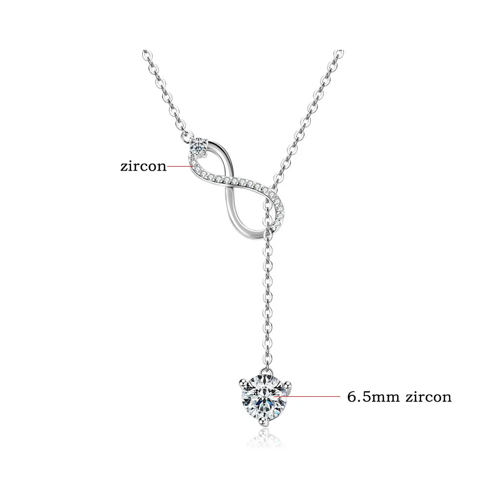FEOBUR 1CT Moissanite Infinity Pendant Necklace for Women 925 Sterling Silver Y-shaped Clavicle Chain Wedding Jewelry Gift