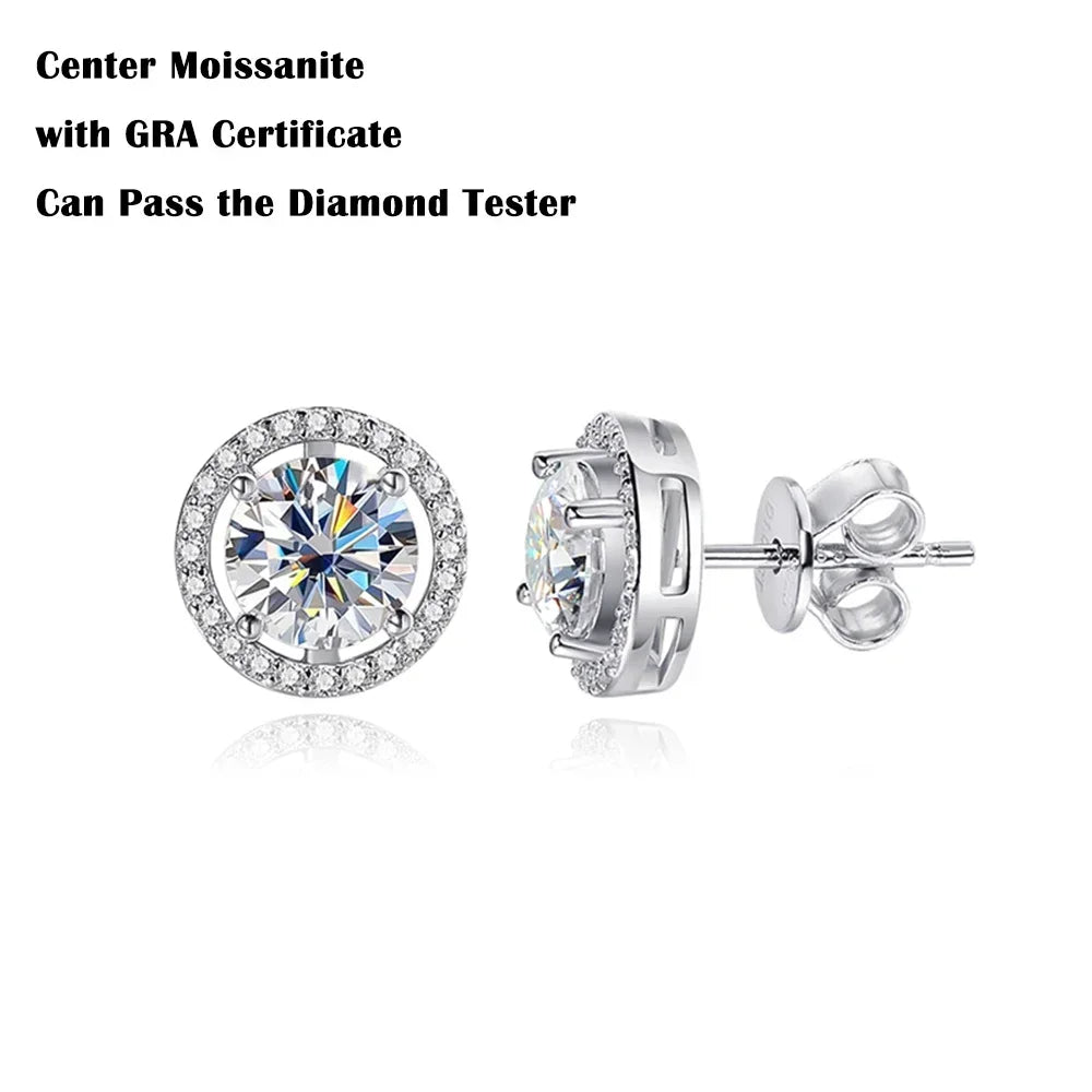 FEOBUR 1ct Moissanite Stud Earrings for Women Men 925 Sterling Silver Brilliant Lab Diamond Halo Earring Wedding Fine Jewelry