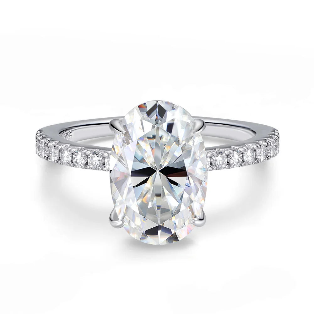 Certified 4.5CT Oval Cut Full Moissanite Ring for Women Lab Diamond Engagement Rings 925 Sterling Silver Wedding Band Jewelry