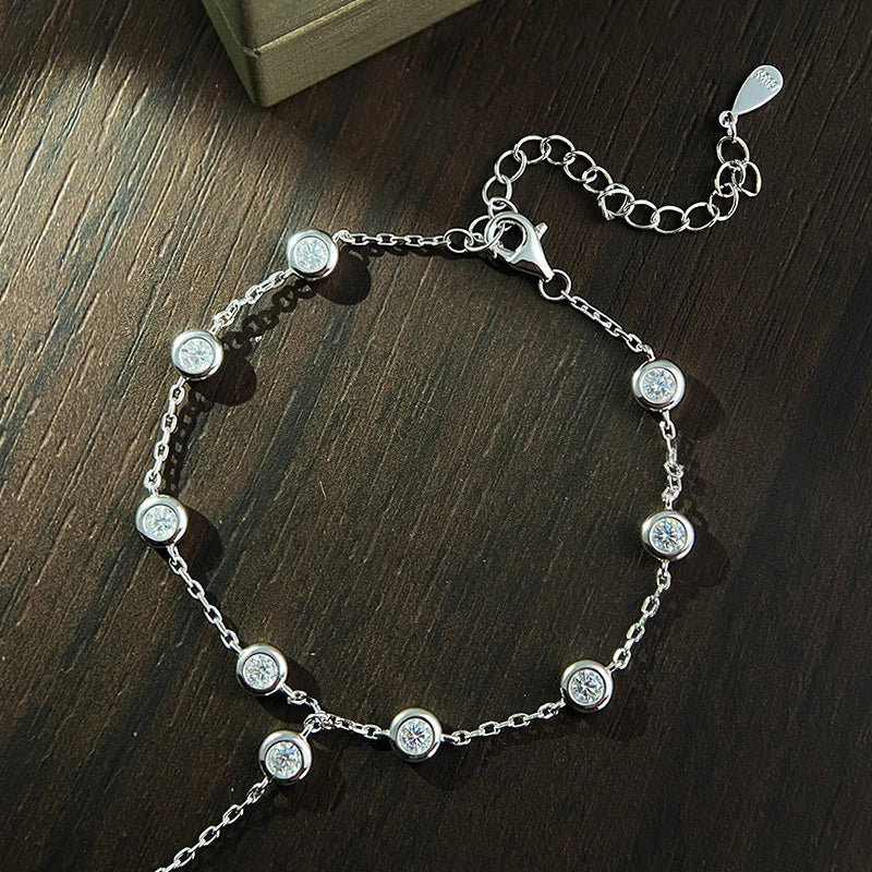 KNOBSPIN 3mm D Color Moissanite Bracelets for Women 14-21cm Adjustable Chain GRA Certified s925 Sterling Silver Bubble Bracelet