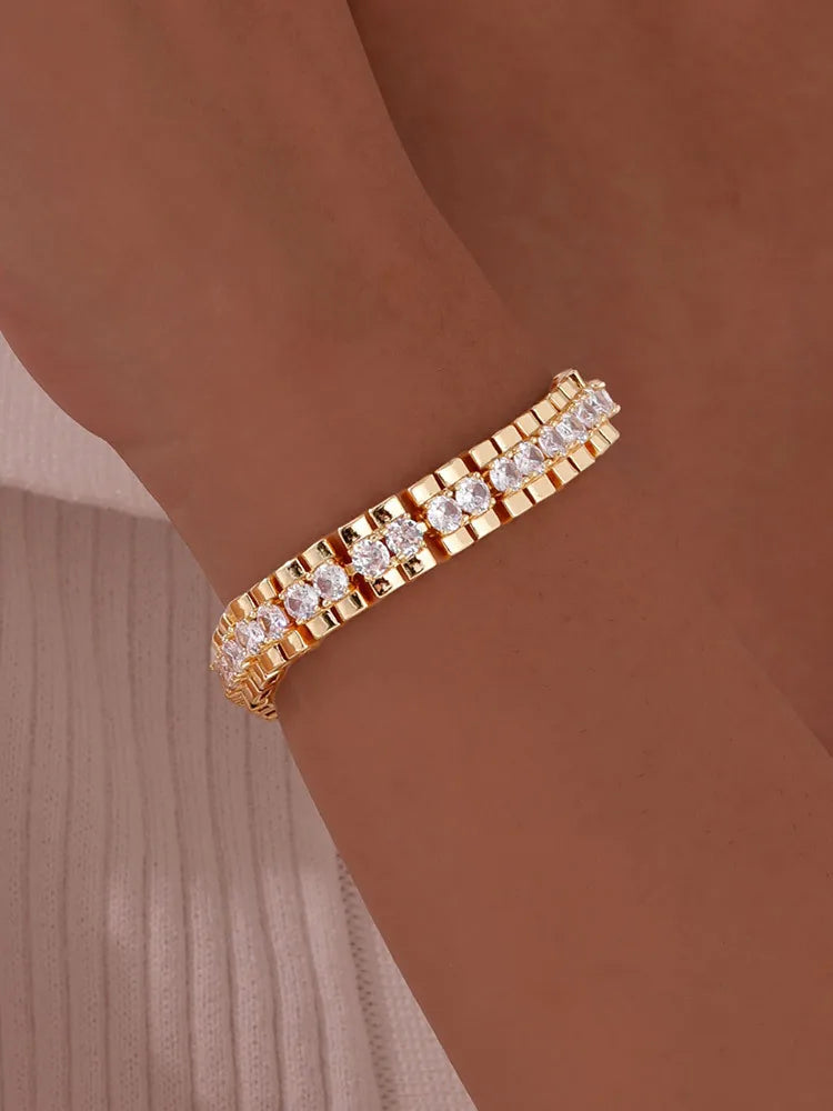 Luxury Paperclip Chain Bracelet – 14K Gold-Plated Adjustable Zircon Link Jewelry