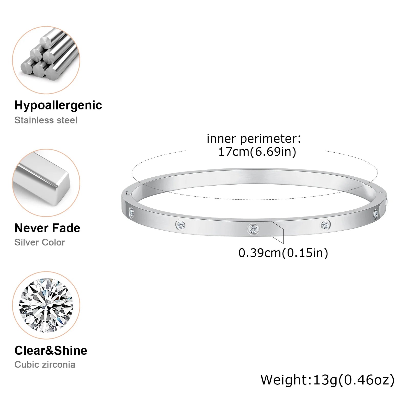 Luxury Gold-Plated Zircon Bangle – Waterproof Stainless Steel Bracelet for Women