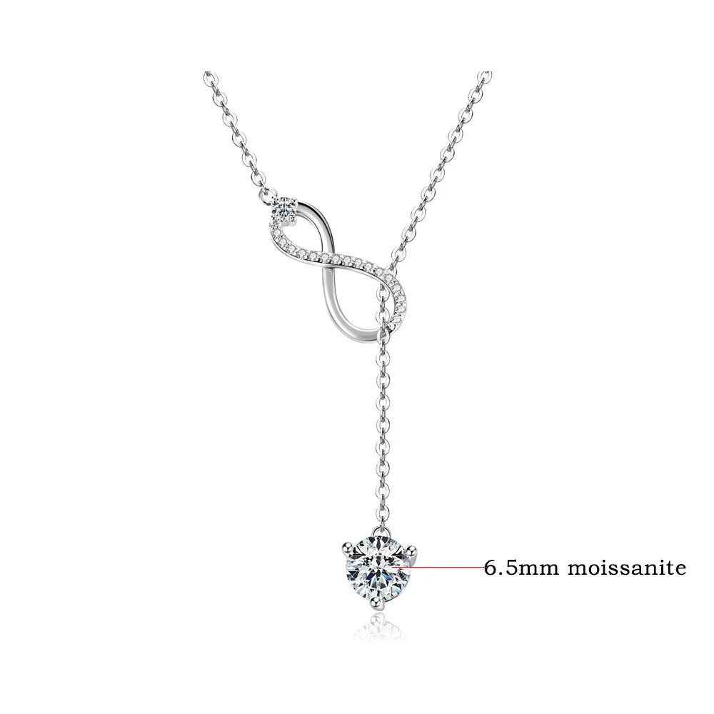 FEOBUR 1CT Moissanite Infinity Pendant Necklace for Women 925 Sterling Silver Y-shaped Clavicle Chain Wedding Jewelry Gift