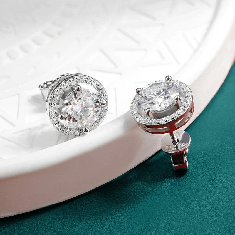 FEOBUR 1ct Moissanite Stud Earrings for Women Men 925 Sterling Silver Brilliant Lab Diamond Halo Earring Wedding Fine Jewelry
