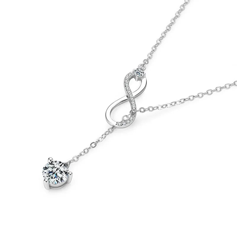 FEOBUR 1CT Moissanite Infinity Pendant Necklace for Women 925 Sterling Silver Y-shaped Clavicle Chain Wedding Jewelry Gift